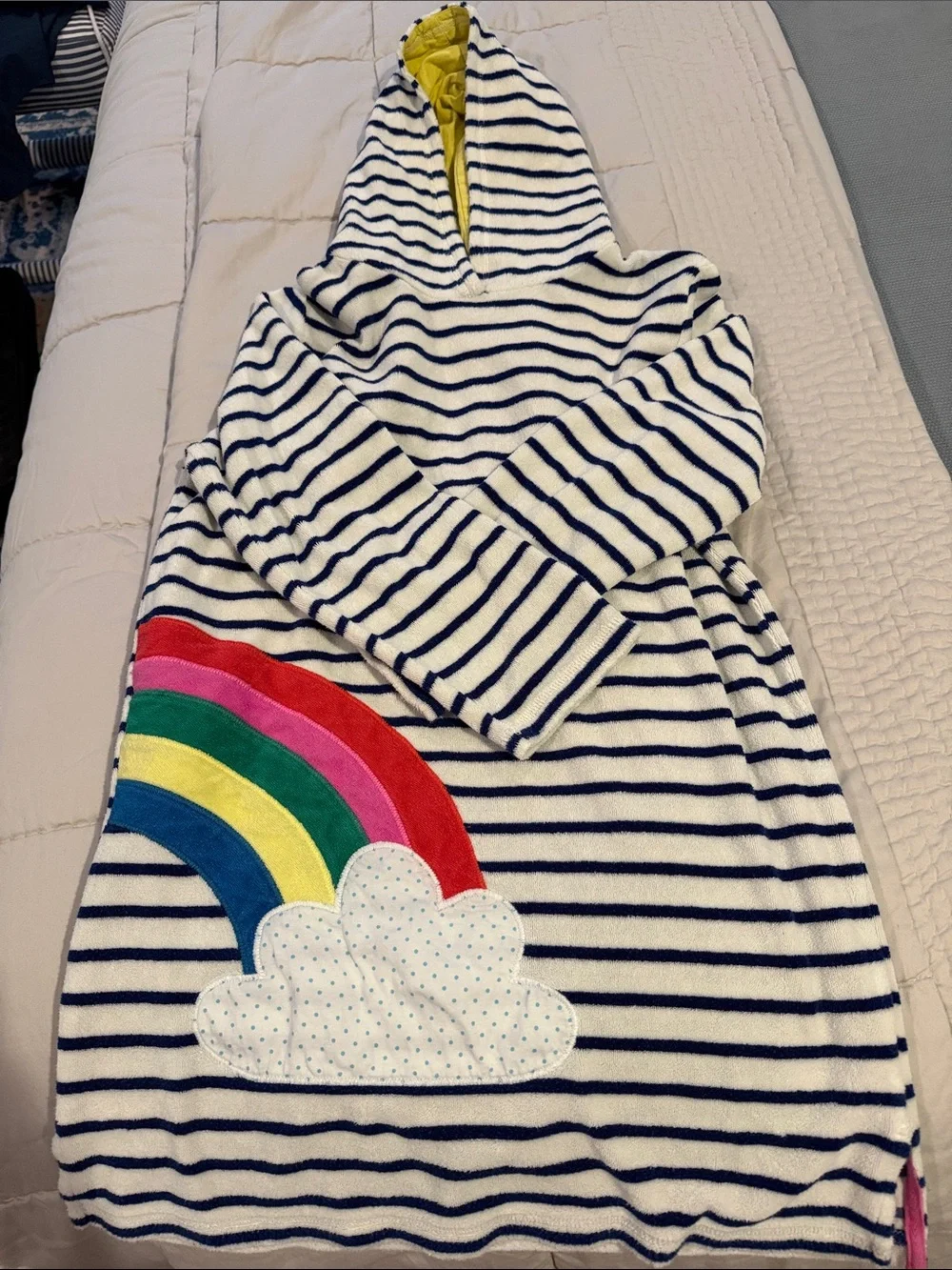 Mini Boden Girls Navy Stripe Swim Coverup with Rainbow